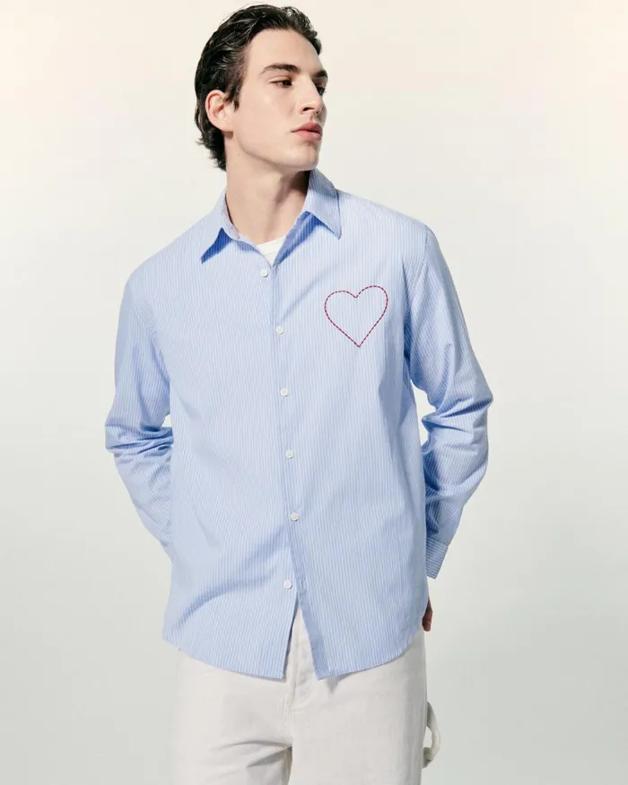 Men Shirts and TShirts From Future Long Sleeve Poplin Shirt Striped Blue
