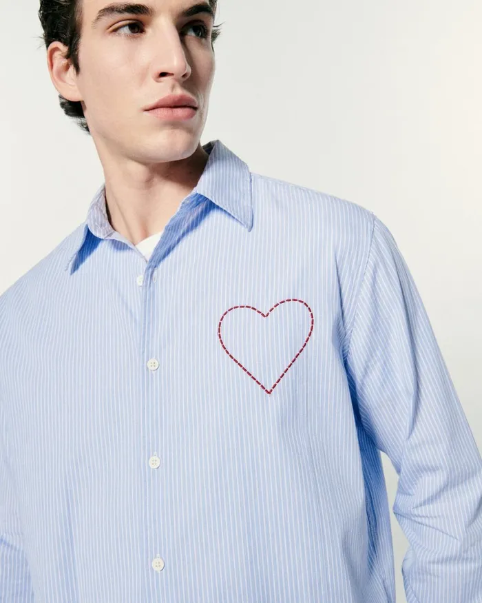 Men Shirts and TShirts From Future Long Sleeve Poplin Shirt Striped Blue