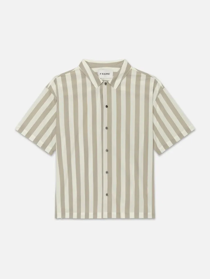 Men Shirts FRAME Camp Collar Shirt 8212 Smoke Beige Stripe