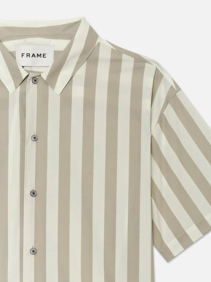 Men Shirts FRAME Camp Collar Shirt 8212 Smoke Beige Stripe Men Shirts FRAME Camp Collar Shirt 8212 Smoke Beige Stripe