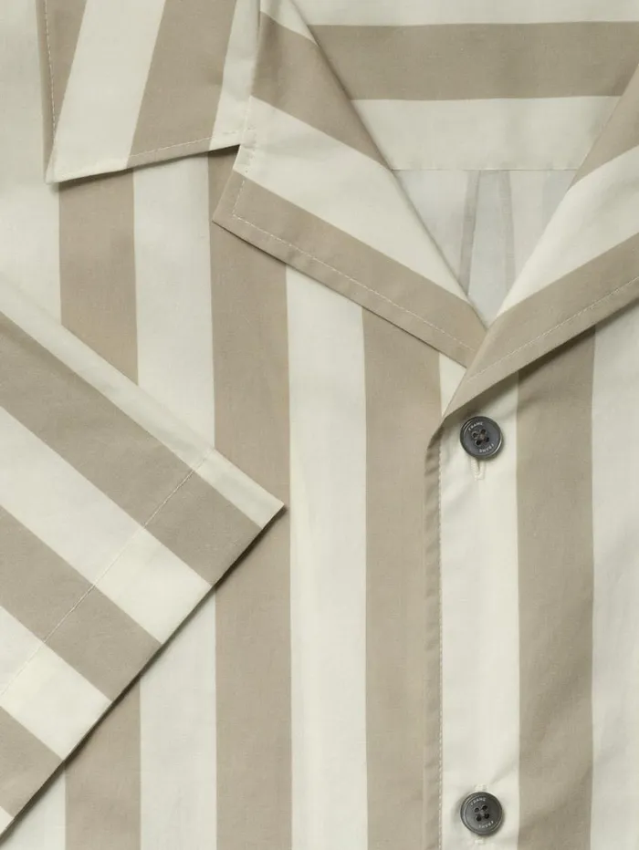 Men Shirts FRAME Camp Collar Shirt 8212 Smoke Beige Stripe Men Shirts FRAME Camp Collar Shirt 8212 Smoke Beige Stripe