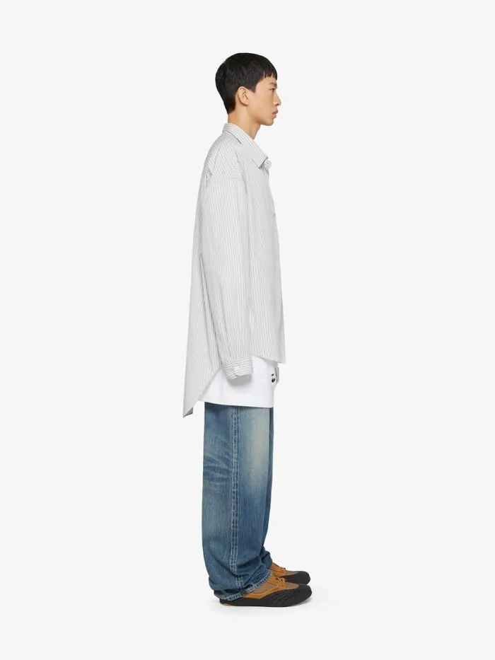 Men Shirts Givenchy Oversized Asymmetrical Striped Shirt In Cotton Light Blue