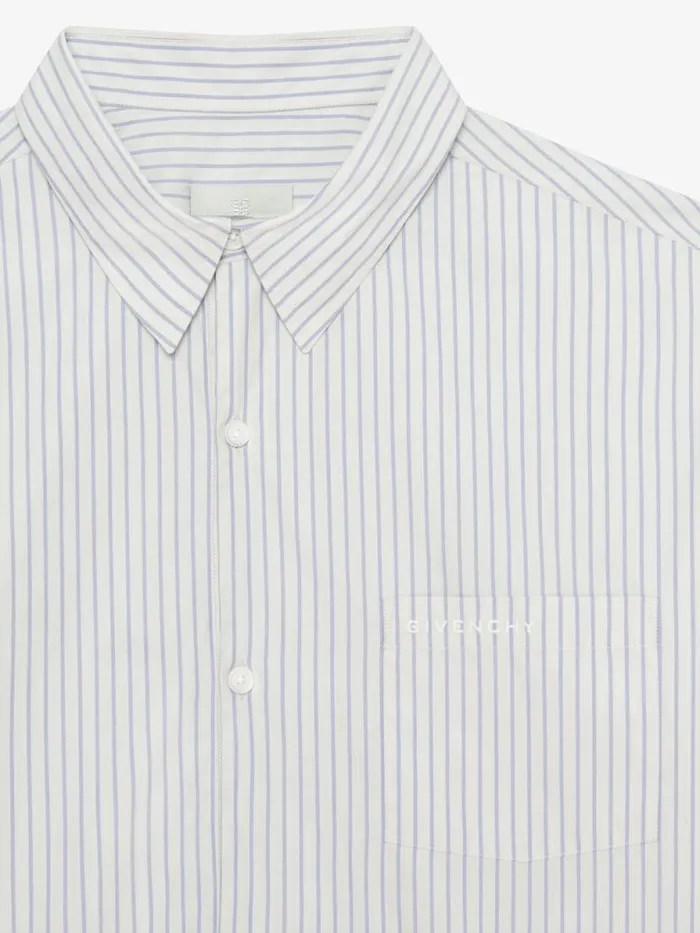 Men Shirts Givenchy Oversized Asymmetrical Striped Shirt In Cotton Light Blue