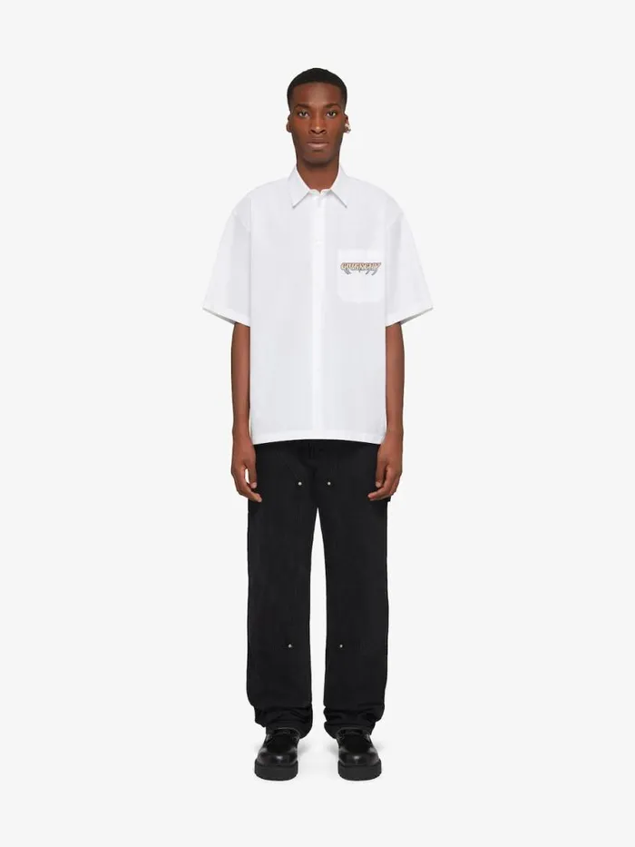 Men Shirts Givenchy Shirt In Poplin With GIVENCHY World Tour Print White