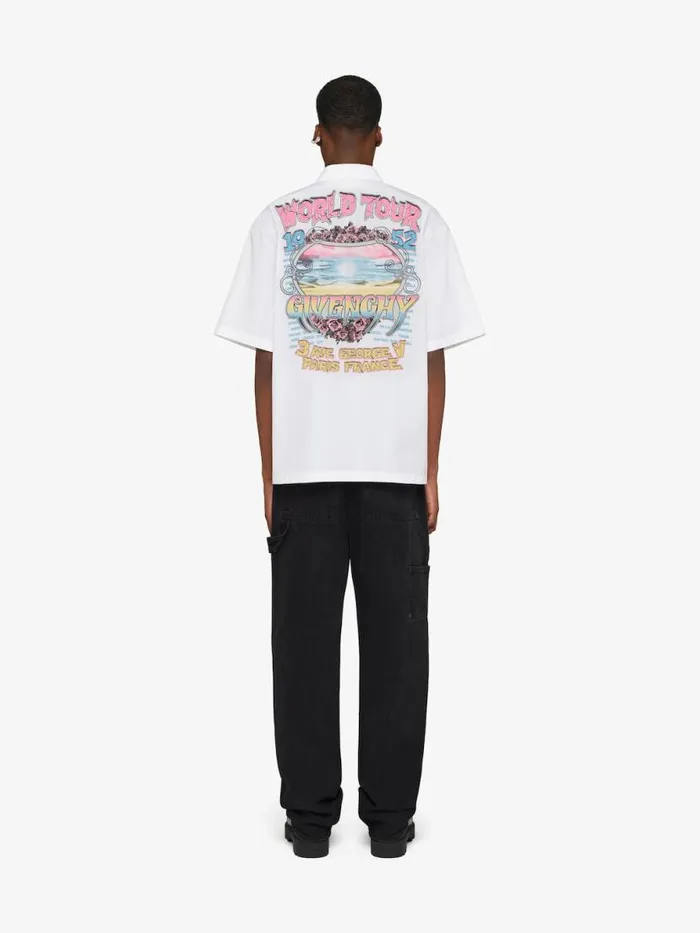 Men Shirts Givenchy Shirt In Poplin With GIVENCHY World Tour Print White