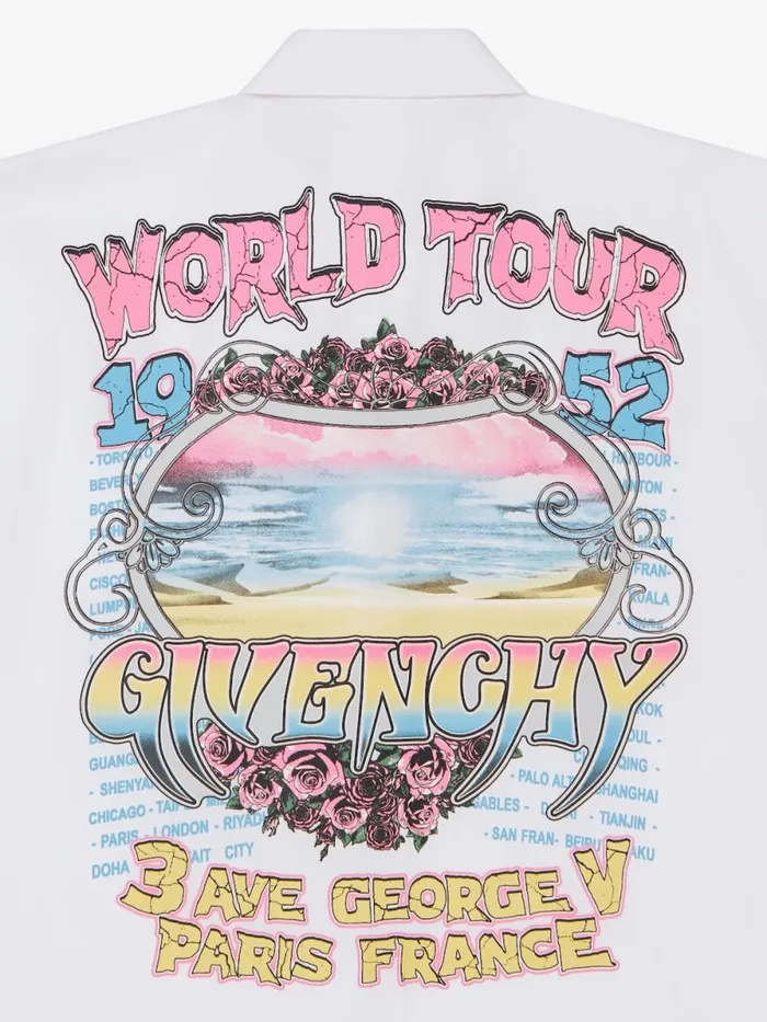 Men Shirts Givenchy Shirt In Poplin With GIVENCHY World Tour Print White
