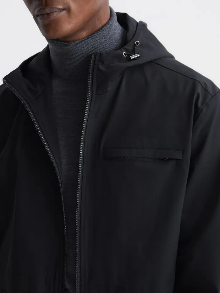 Men Sidahn Hooded Parker Black Reiss Coats and Jackets