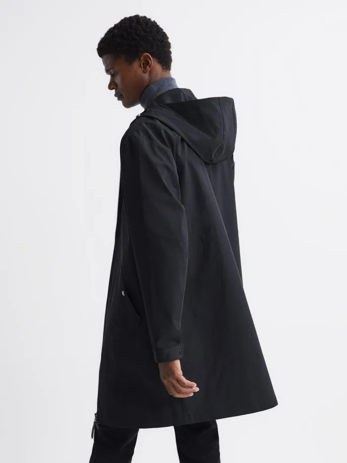 Men Sidahn Hooded Parker Black Reiss Coats and Jackets