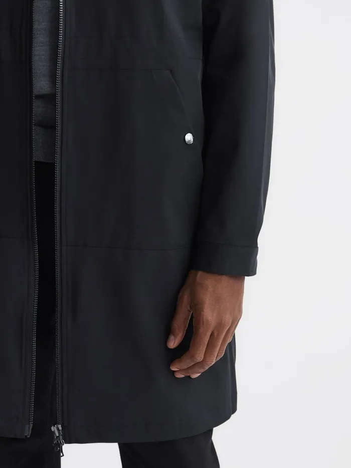 Men Sidahn Hooded Parker Black Reiss Coats and Jackets