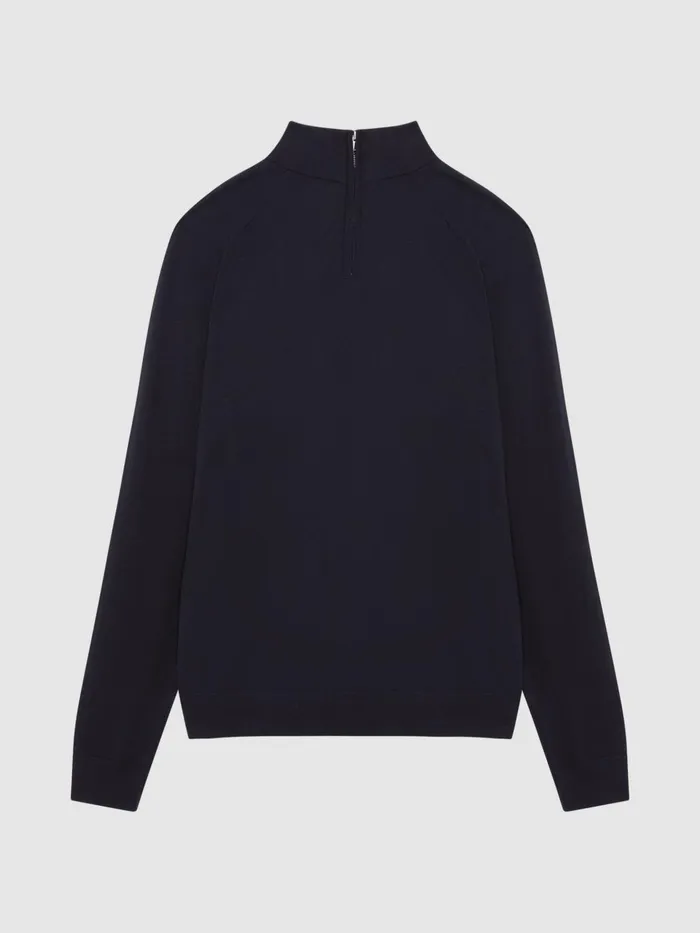 Men Sierra Merino Silk Slim Fit Zip Neck Jumper Airforce Blue Reiss Knitwear