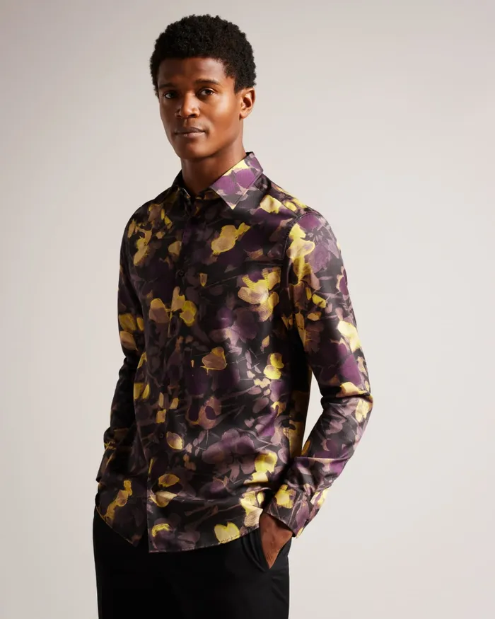 Men SLEVEN 8211 Long Sleeve Watercolour Print Shirt Multicoloured Ted Baker Shirts