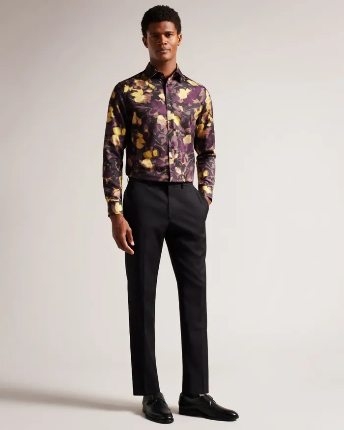Men SLEVEN 8211 Long Sleeve Watercolour Print Shirt Multicoloured Ted Baker Shirts