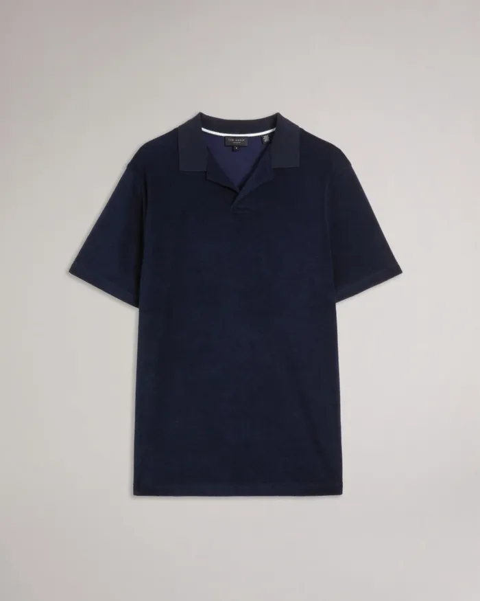 Men SNDBANK 8211 Towelling Revere Collar Polo Shirt Navy Ted Baker Polo Shirts