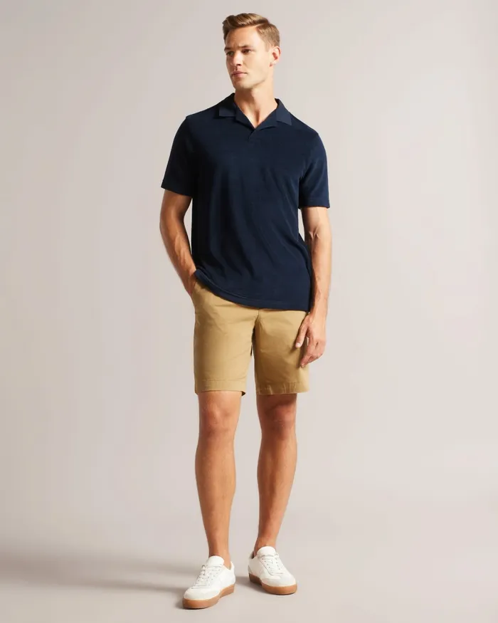 Men SNDBANK 8211 Towelling Revere Collar Polo Shirt Navy Ted Baker Polo Shirts