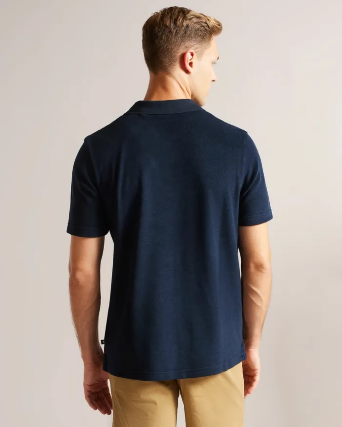 Men SNDBANK 8211 Towelling Revere Collar Polo Shirt Navy Ted Baker Polo Shirts