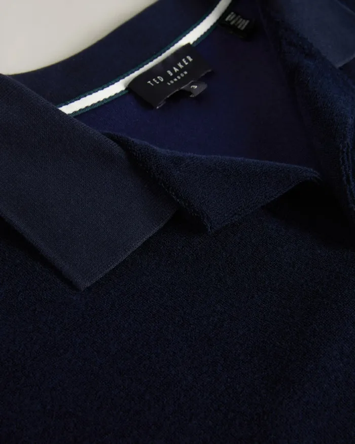Men SNDBANK 8211 Towelling Revere Collar Polo Shirt Navy Ted Baker Polo Shirts
