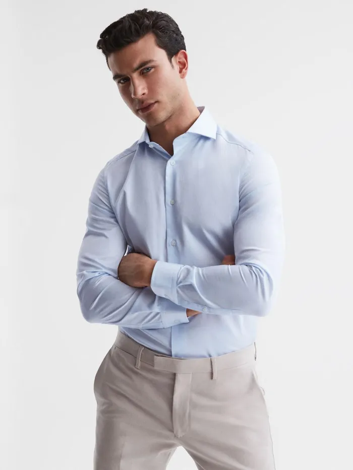 Men Storm Cotton Twill Slim Fit Shirt Soft Blue Reiss Shirts