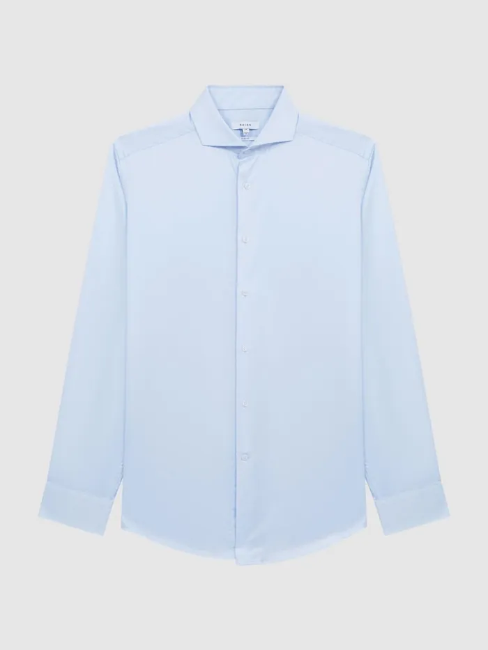 Men Storm Cotton Twill Slim Fit Shirt Soft Blue Reiss Shirts