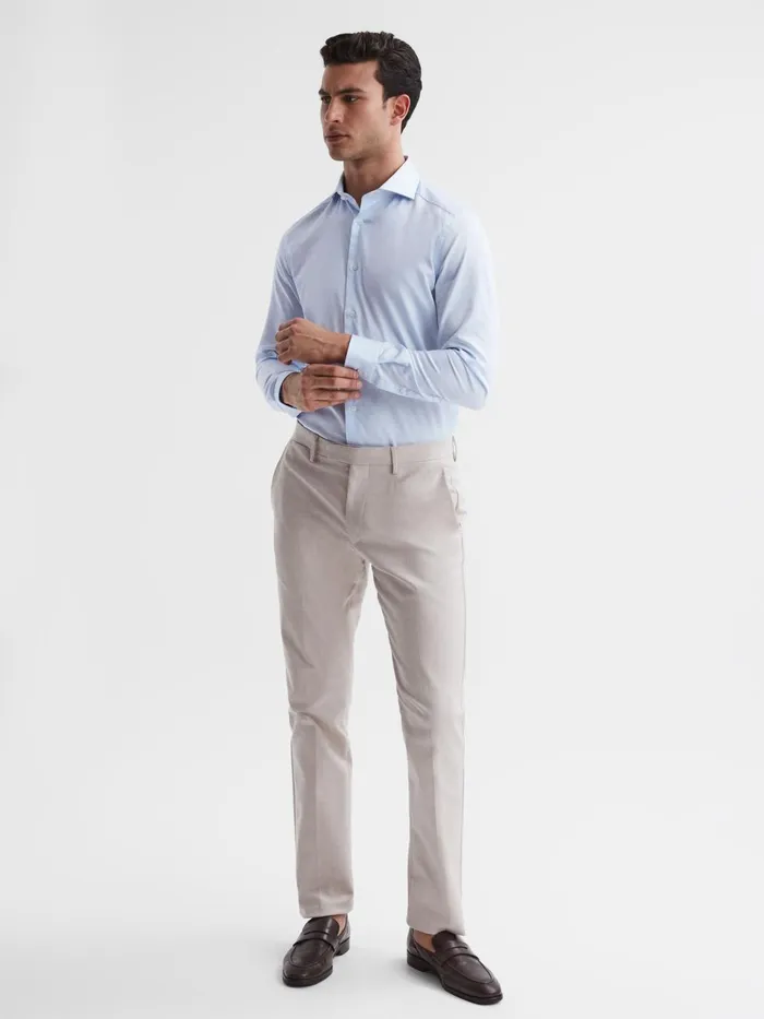 Men Storm Cotton Twill Slim Fit Shirt Soft Blue Reiss Shirts