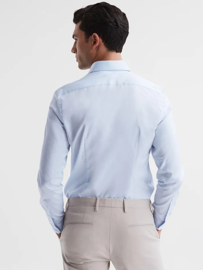 Men Storm Cotton Twill Slim Fit Shirt Soft Blue Reiss Shirts