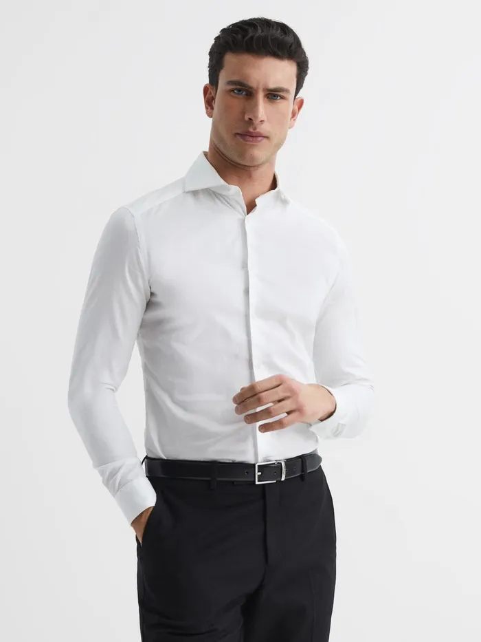 Men Storm Cotton Twill Slim Fit Shirt White Reiss Shirts