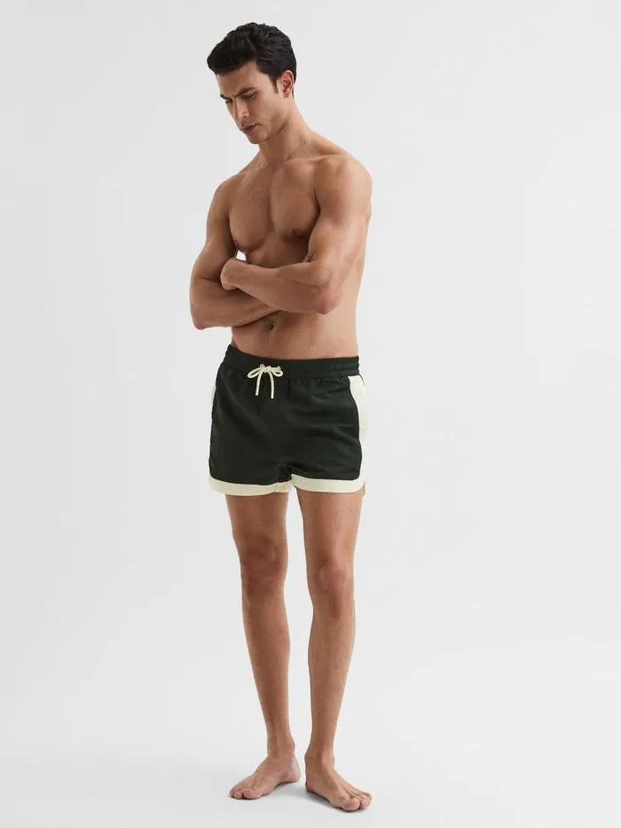 Men Surf Drawstring Contrast Swim Shorts Bottle Greenwhite Reiss Swimwear