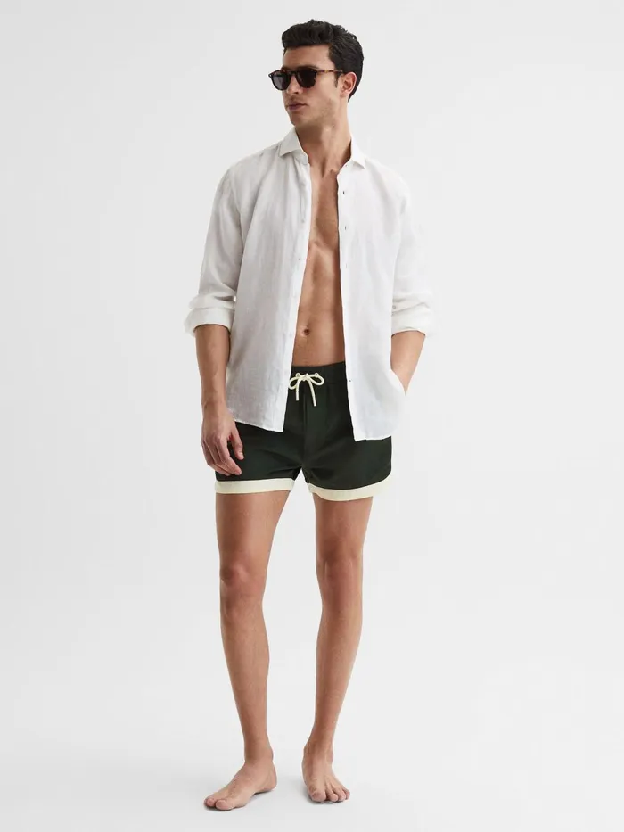 Men Surf Drawstring Contrast Swim Shorts Bottle Greenwhite Reiss Swimwear