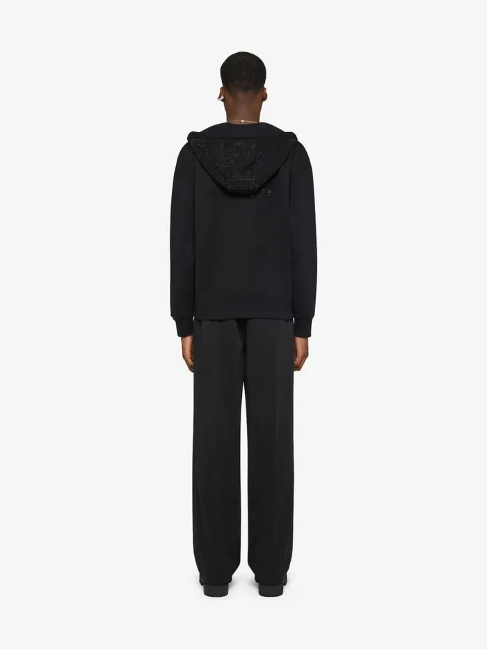 Men Sweatshirts and Hoodies Givenchy GIVENCHY Boxy Fit Hoodie In Fleece With Rhinestones Black