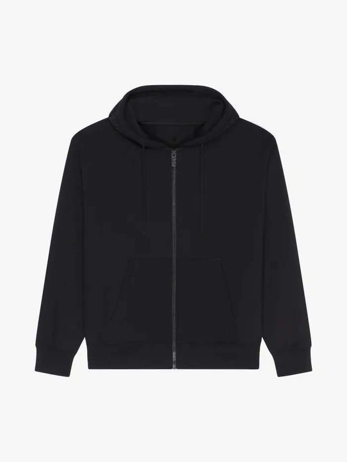 Men Sweatshirts and Hoodies Givenchy GIVENCHY Boxy Fit Hoodie In Fleece With Rhinestones Black