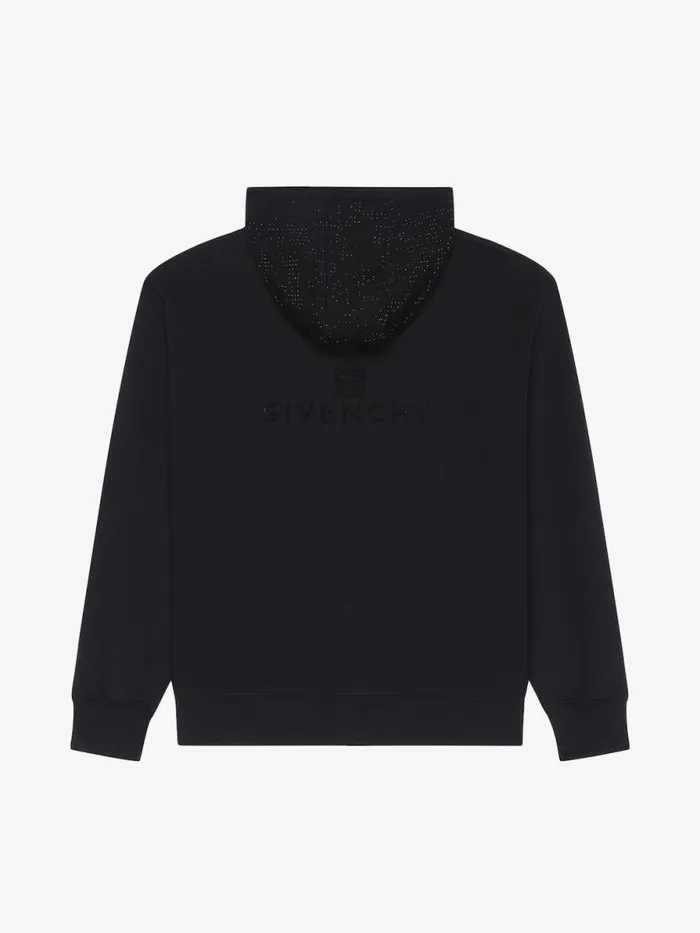 Men Sweatshirts and Hoodies Givenchy GIVENCHY Boxy Fit Hoodie In Fleece With Rhinestones Black