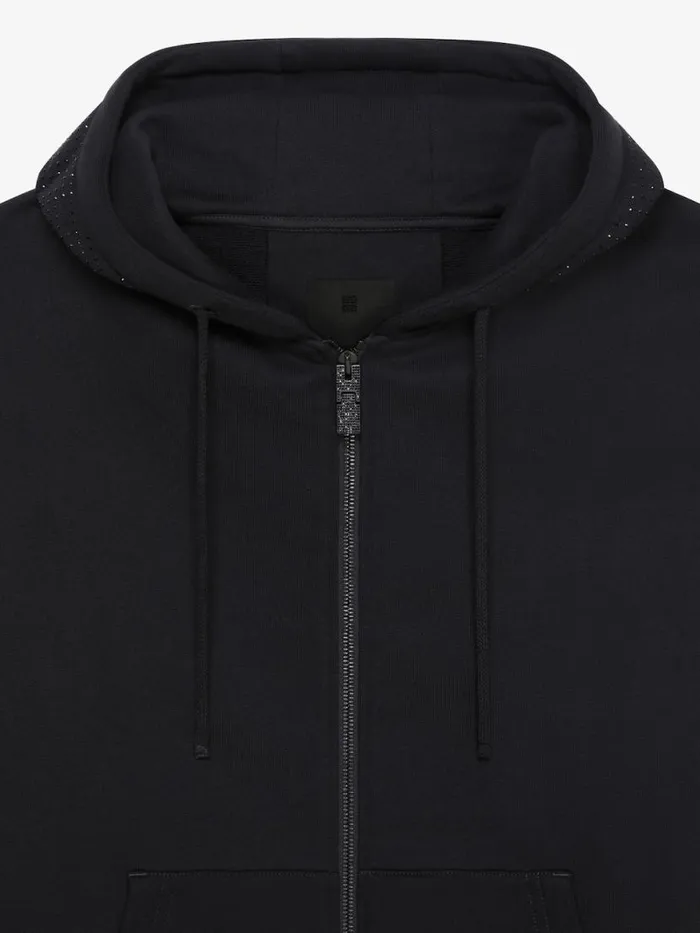 Men Sweatshirts and Hoodies Givenchy GIVENCHY Boxy Fit Hoodie In Fleece With Rhinestones Black