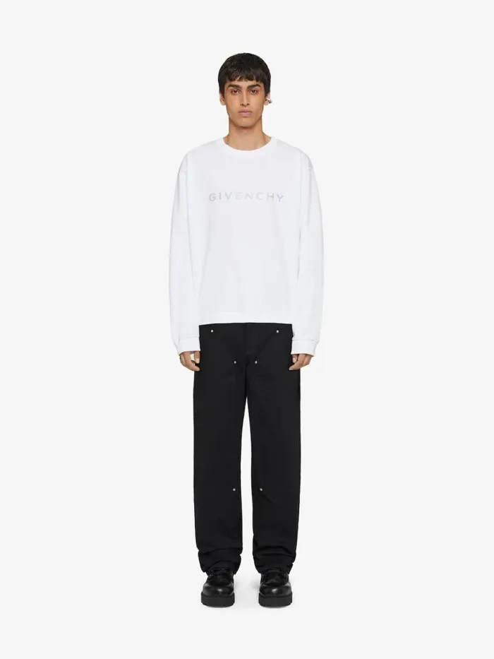 Men TShirts Givenchy Boxy Fit Tshirt In Cotton With Reflective Artwork White