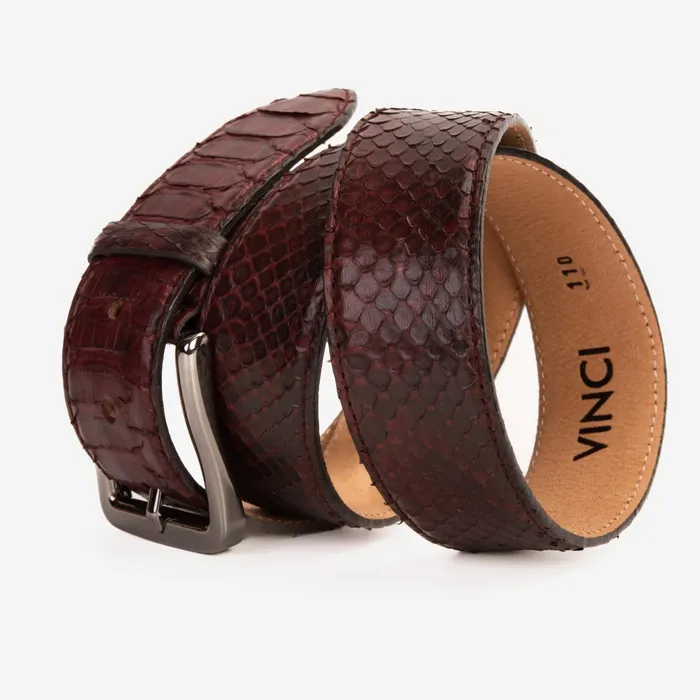 Men The Boss Burgundy Python Sneak Leather Leather Belt Vinci Leather Boots