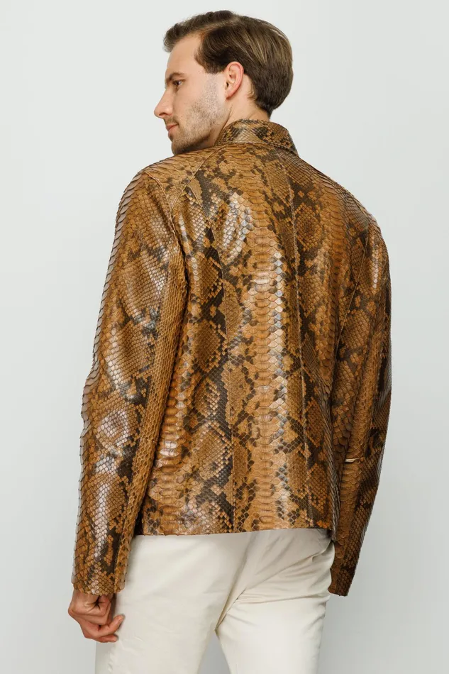 Men The Boss Pythn Tan Leather Jacket Vinci Leather Leather Jackets