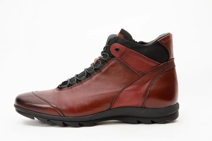 Men The Houston Leather Burgundy LaceUp Casual Boot With A Zipper Vinci Leather Boots