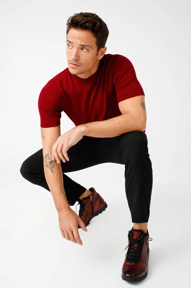 Men The Houston Leather Burgundy LaceUp Casual Boot With A Zipper Vinci Leather Boots