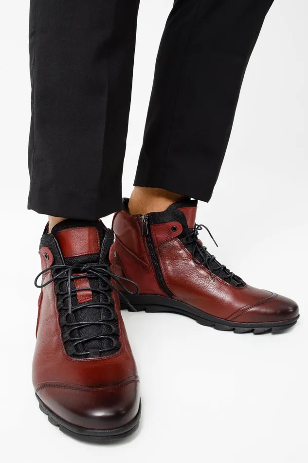 Men The Houston Leather Burgundy LaceUp Casual Boot With A Zipper Vinci Leather Boots