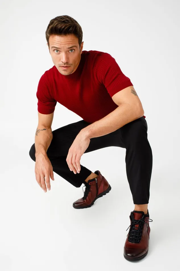 Men The Houston Leather Burgundy LaceUp Casual Boot With A Zipper Vinci Leather Boots