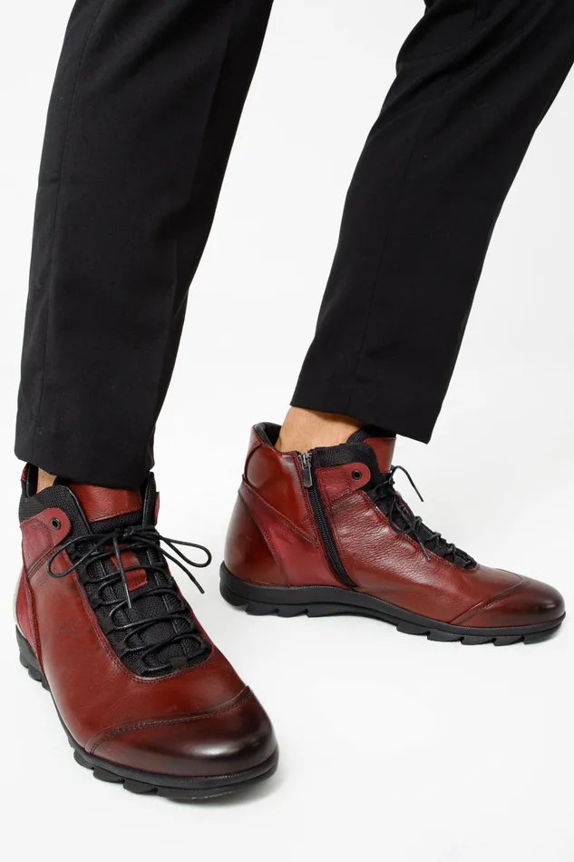 Men The Houston Leather Burgundy LaceUp Casual Boot With A Zipper Vinci Leather Boots