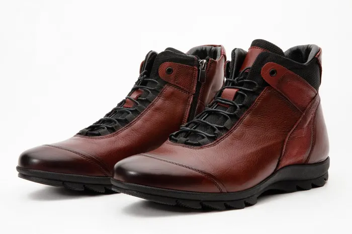 Men The Houston Leather Burgundy LaceUp Casual Boot With A Zipper Vinci Leather Boots