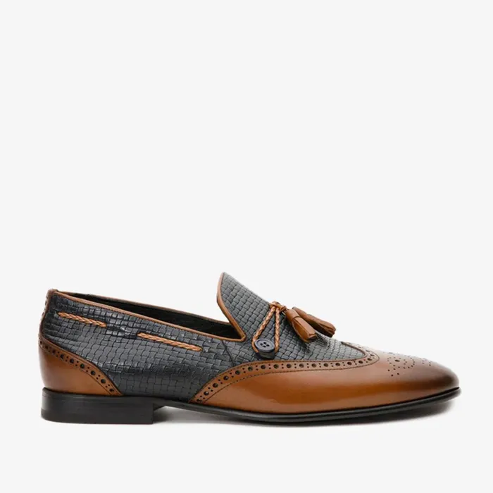 Men The Istanbul Tan and Navy Blue Leather Tassel Loafer Shoe Vinci Leather Dress Shoes Men The Istanbul Tan and Navy Blue Leather Tassel Loafer Shoe Vinci Leather Dress Shoes