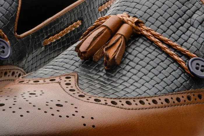 Men The Istanbul Tan and Navy Blue Leather Tassel Loafer Shoe Vinci Leather Dress Shoes