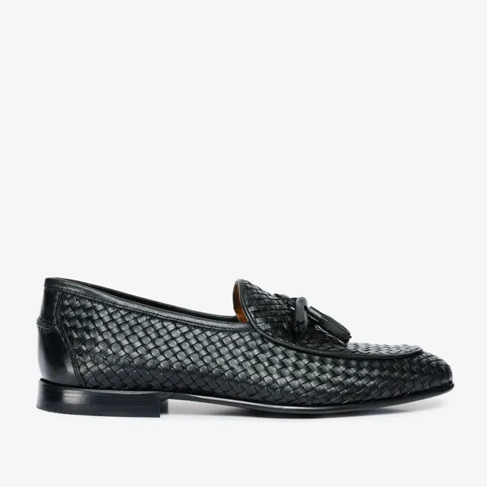 Men The Mclean Shoe Black Leather Woven Tassel Loafer Shoe Vinci Leather Best Sellers