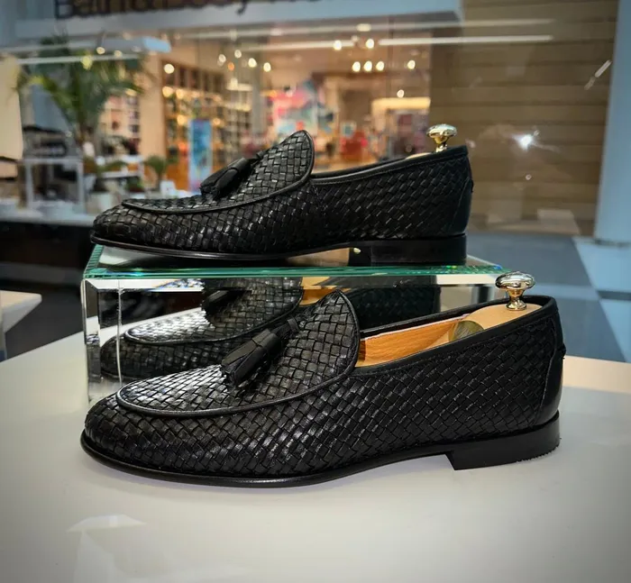 Men The Mclean Shoe Black Leather Woven Tassel Loafer Shoe Vinci Leather Best Sellers