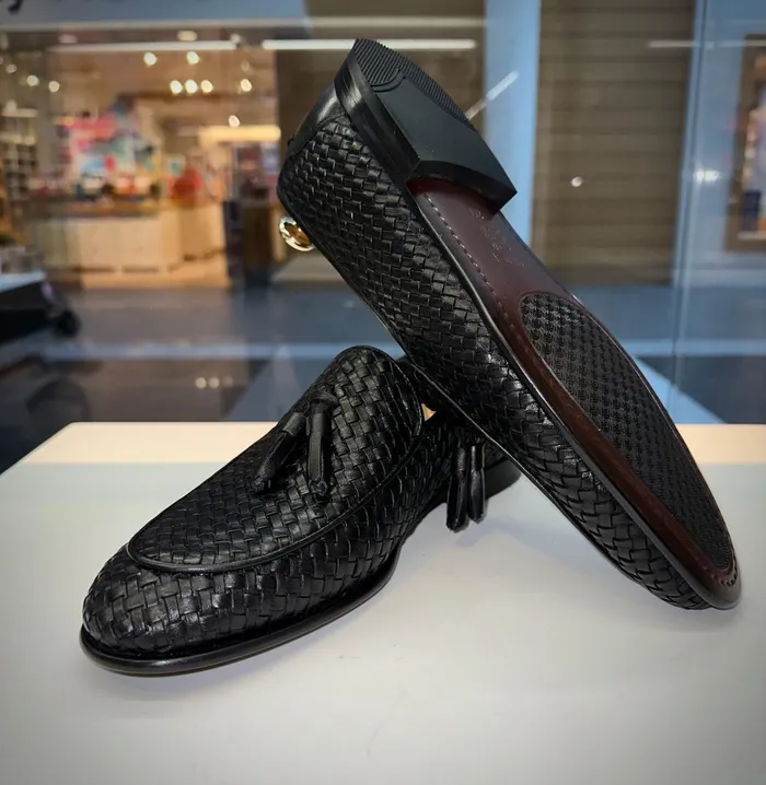 Men The Mclean Shoe Black Leather Woven Tassel Loafer Shoe Vinci Leather Best Sellers