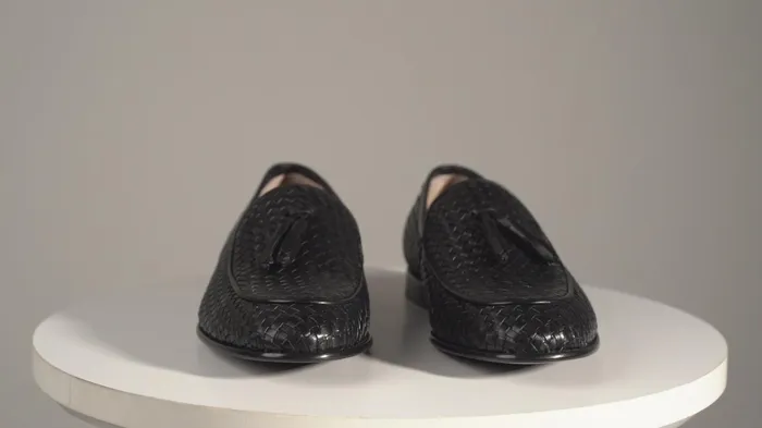 Men The Mclean Shoe Black Leather Woven Tassel Loafer Shoe Vinci Leather Best Sellers
