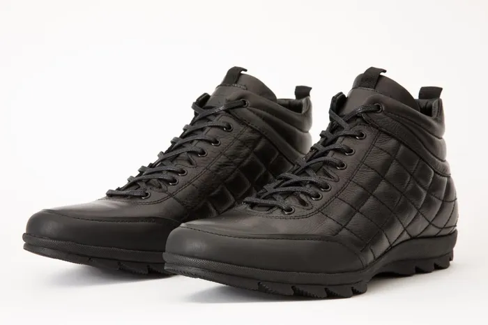 Men The Riga Black Leather Casual LaceUp Boot With A Zipper Vinci Leather Boots