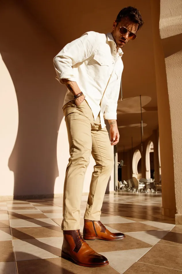 Men The Romto Tan Leather Derby LaceUp Boot With A Zipper Vinci Leather Best Sellers