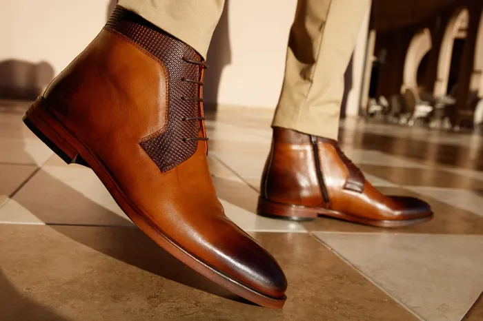 Men The Romto Tan Leather Derby LaceUp Boot With A Zipper Vinci Leather Best Sellers