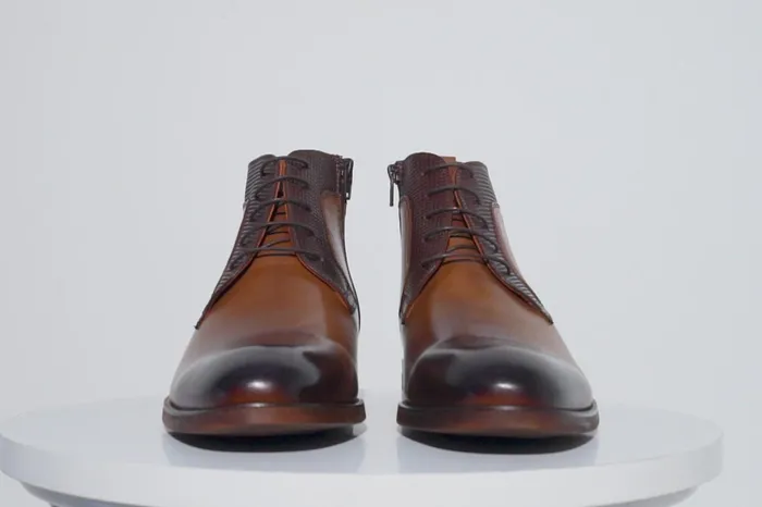 Men The Romto Tan Leather Derby LaceUp Boot With A Zipper Vinci Leather Best Sellers